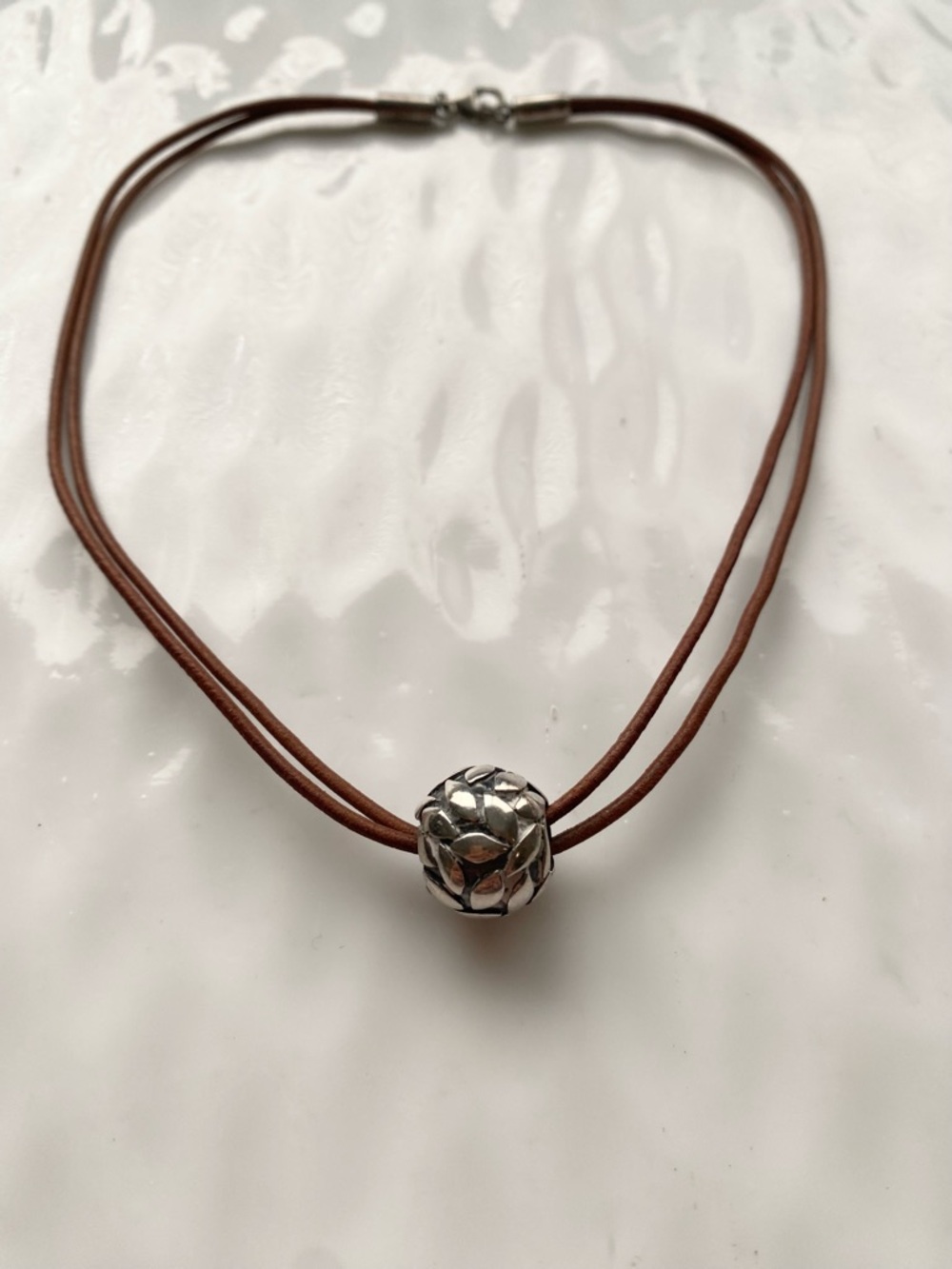 Silpada Ball Pendant on Silpada Brown Leather Double-Strand cord. - Picture 3 of 6